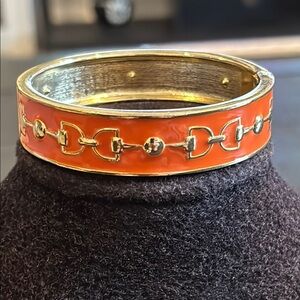 Orange Enamel and Gold Tidbit Chain Link Hinge Bangle Bracelet​
